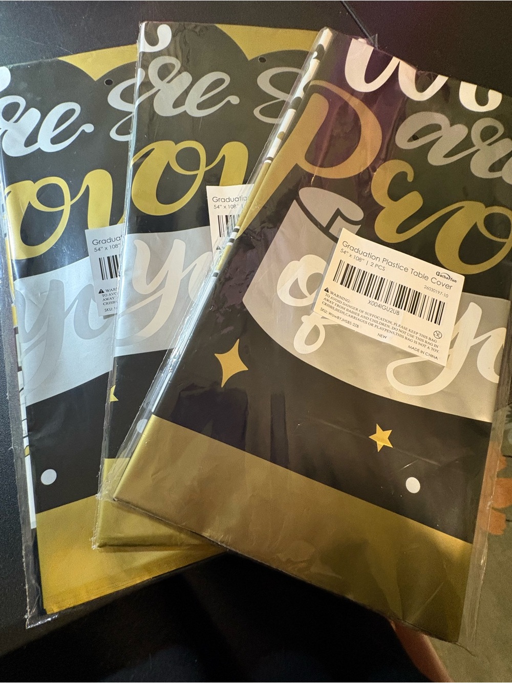 Graduation Party Plastic Table Cover - Black and Gold total of 6